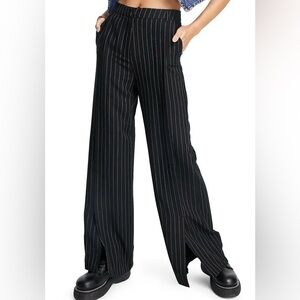 Topshop Black Wide-Leg Pinstripe Trousers